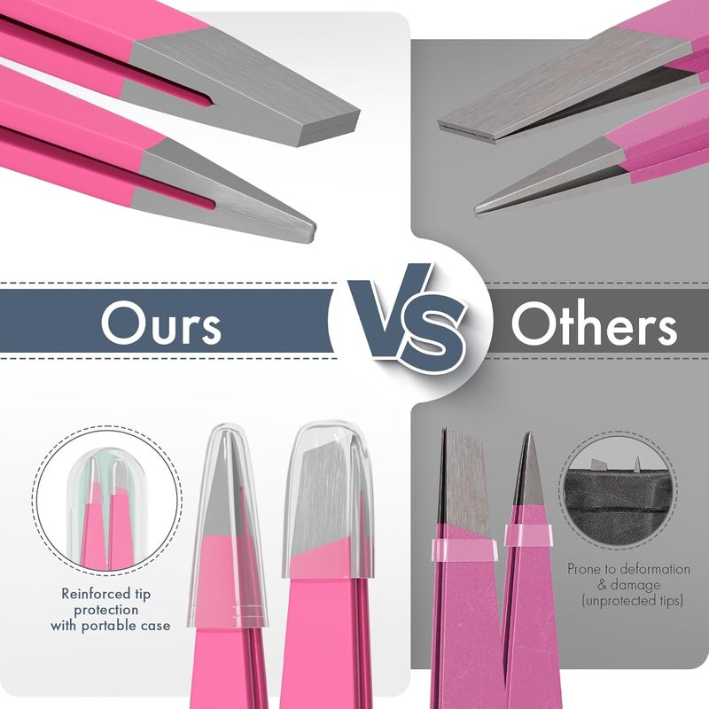 EZ2LIVE Tweezers for Women Facial Hair, Slant & Pointed Tweezers for Eyebrows, Ingrown Hair, Splinter Removal, 2 Pack Tweezer Set, Professional Stainless Steel Eyebrow Tweezers for Men and Women, Pink - Image 5